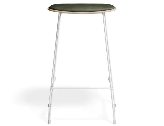 Elva Stool - Natural Seat - Green Pad - White Frame - 67cm (Kitchen Bench Height), Leather
