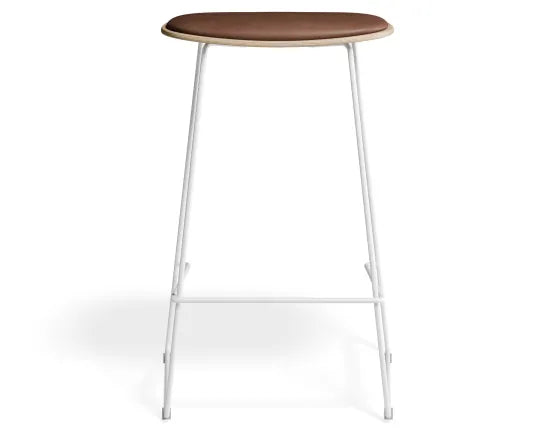 Elva Stool - Natural Seat - Tan Pad - White Frame - 77cm (commercial Bench Height), Leather