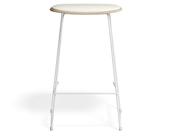 Elva Stool - Natural Seat - White Pad - White Frame - 67cm (Kitchen Bench Height), Leather