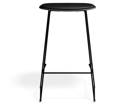 Elva Stool - Black Seat - Black Pad - Black Frame - 67cm (Kitchen Bench Height), Leather