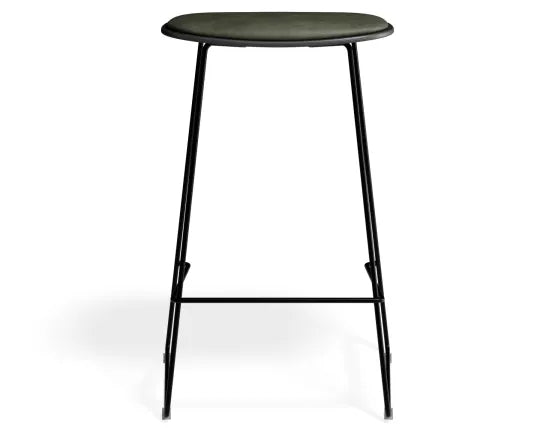 Elva Stool - Black Seat - Green Pad - Black Frame - 77cm (commercial Bench Height), Leather