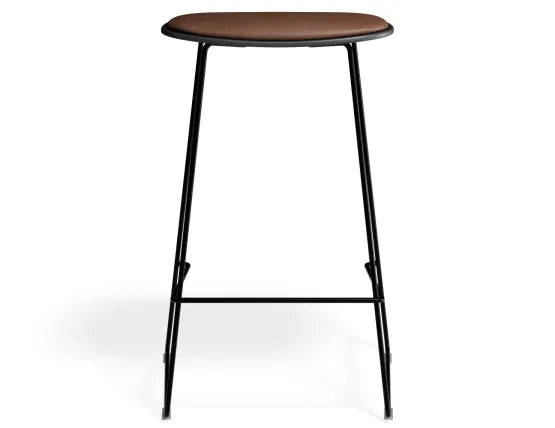 Elva Stool - Black Seat - Tan Pad - Black Frame - 67cm (Kitchen Bench Height), Leather