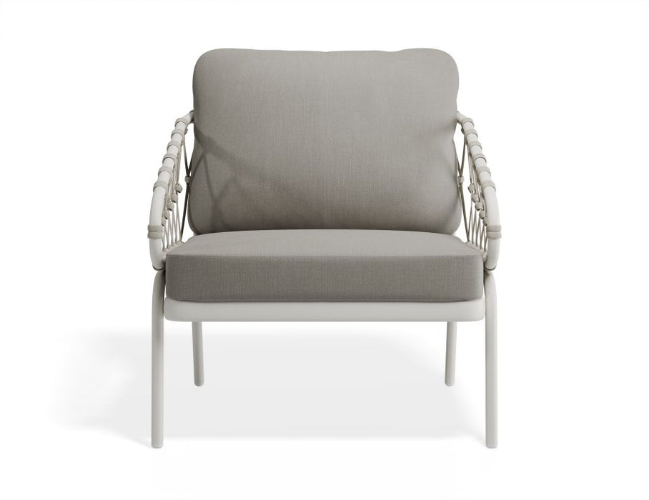 Kara Lounge Chair - Outdoor - Single - White - Sandy Grey Cushions, Fabric, Metal