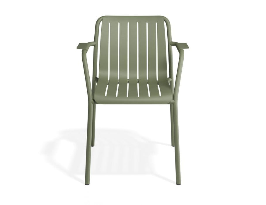 Roku Outdoor Armchair in Matt Eucalyptus Green - Chair with Light Grey Cushion