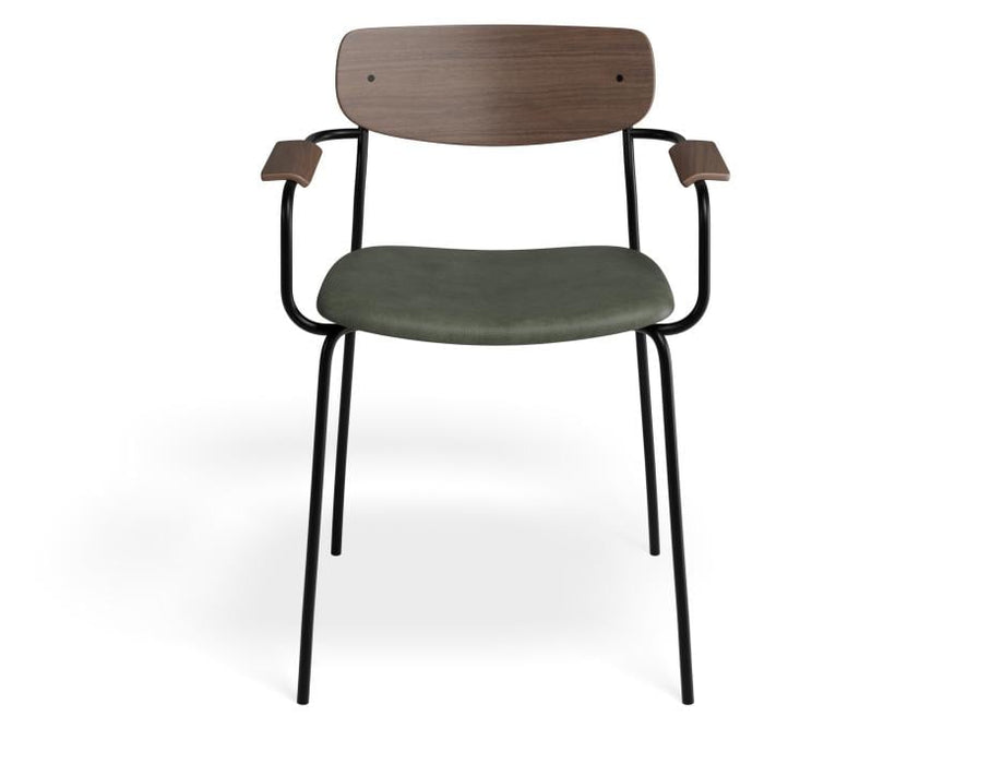 Rylie Armchair - Walnut - Upholstered - Green Vintage Vegan Leather Seat