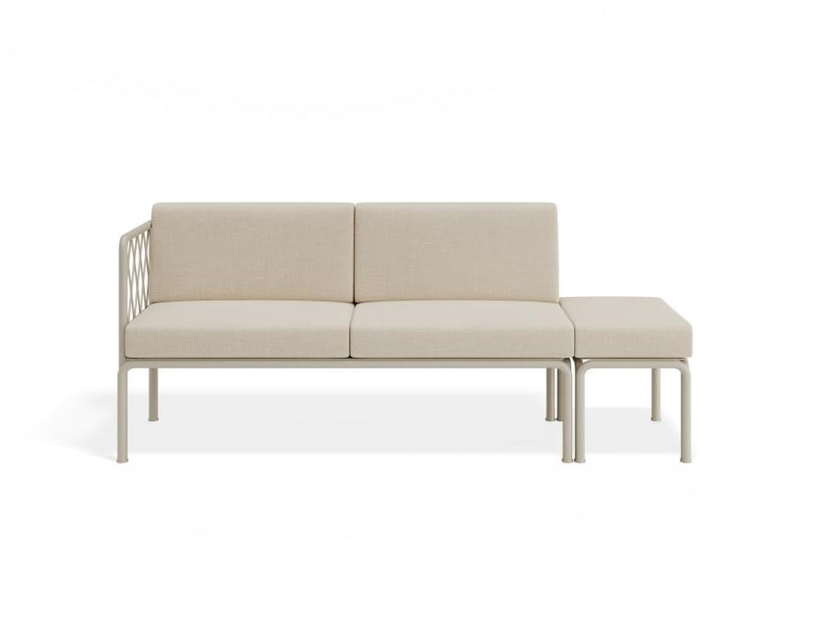 Seville Config E - 2 Seater Sofa - Latte - Outdoor - Husk Cushions + End Cushion + Teak Top