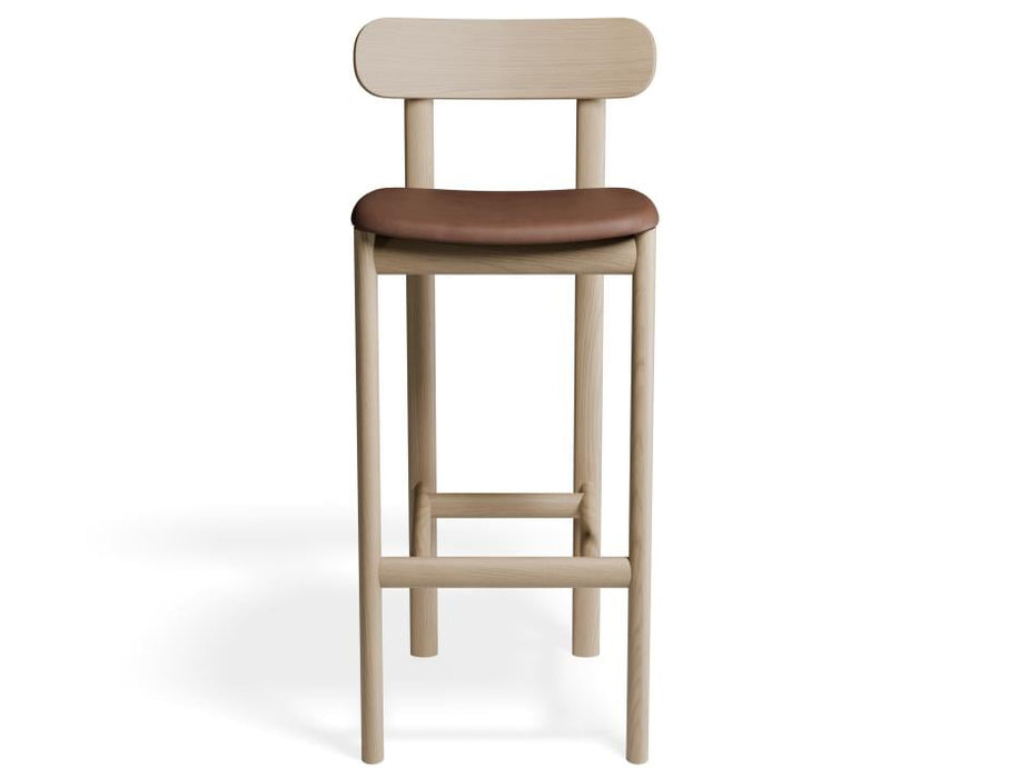 Zara Stool - Natural - Upholstered - 75cm Seat Height Vintage Grey Vegan Leather Seat Pad