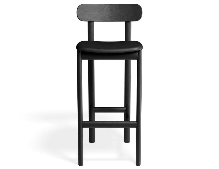 Zara Stool - Black - Upholstered - 65cm Seat Height Vintage Black Vegan Leather Seat Pad