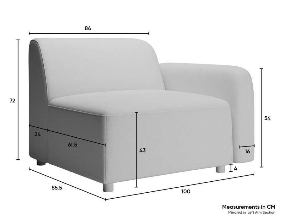 Atticus Modular Sofa Section - Left Arm - Oyster Grey Fabric