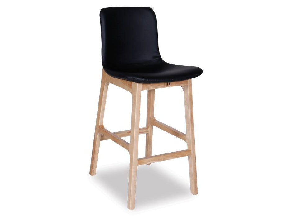 Ara Stool - Natural - Black Pad - Black Padded Seat - Natural Ash legs 66cm Seat height