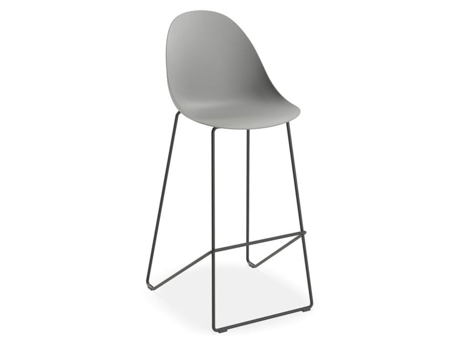 Pebble Grey Stool Shell Seat - Bar Stool 76cm Seat Height - White Frame