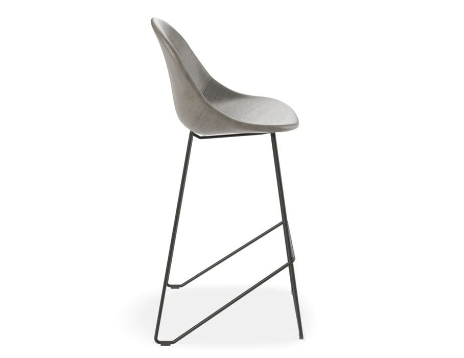 Pebble Stool Grey Upholstered Vintage Seat - Bar Stool 75cm Seat - White Base