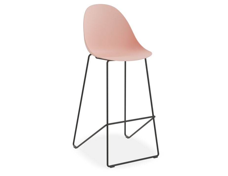 Pebble Soft Pink Stool Shell Seat - Bar Stool 76cm Seat Height - Black