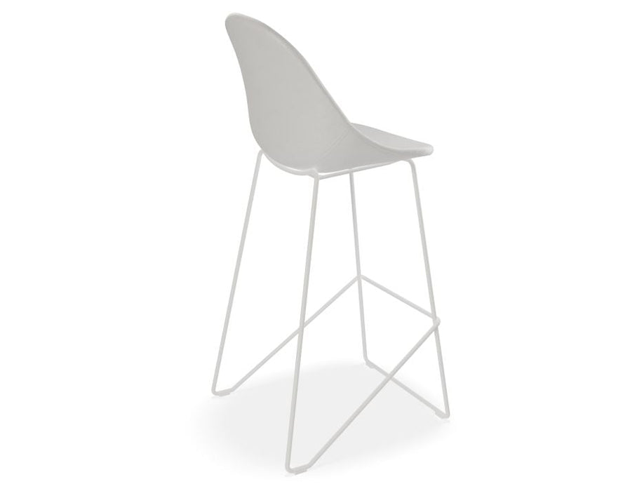 Pebble Stool White Upholstered Seat - Bar Stool 75cm Seat - White Base