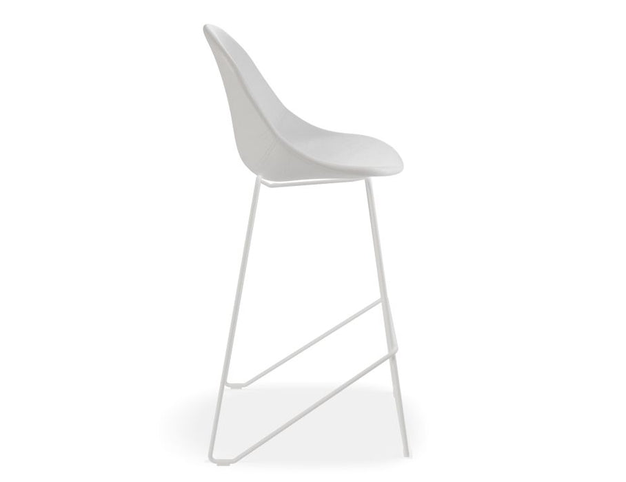 Pebble Stool White Upholstered Seat - Counter Stool 65cm Seat - White Base