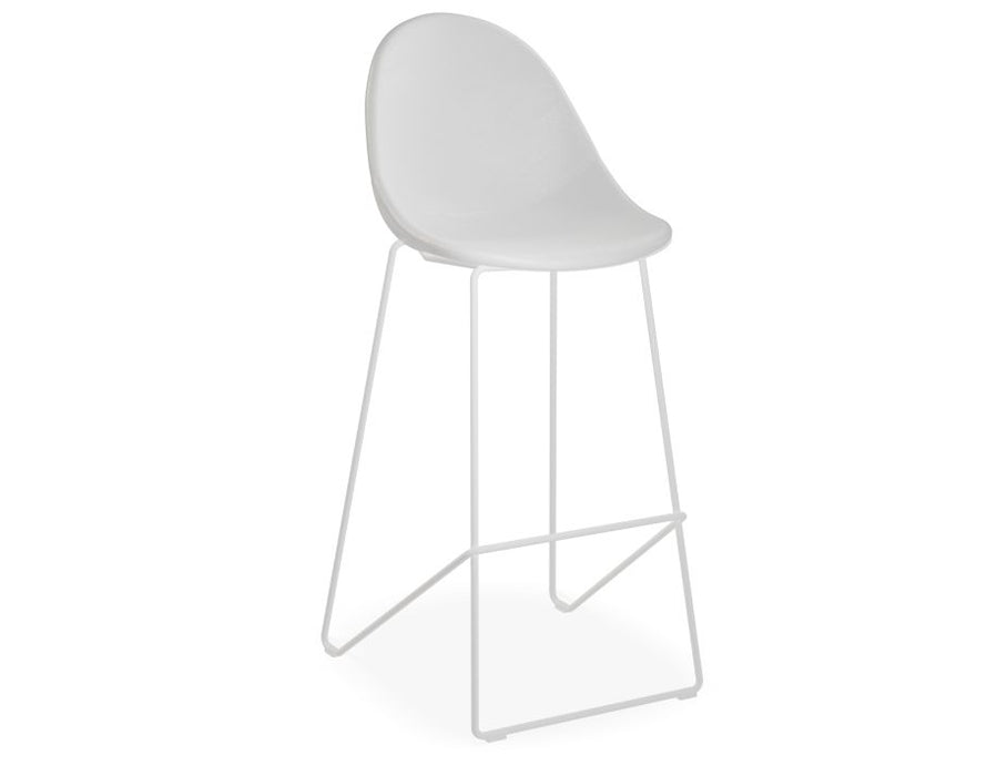 Pebble Stool White Upholstered Seat - Bar Stool 75cm Seat - White Base