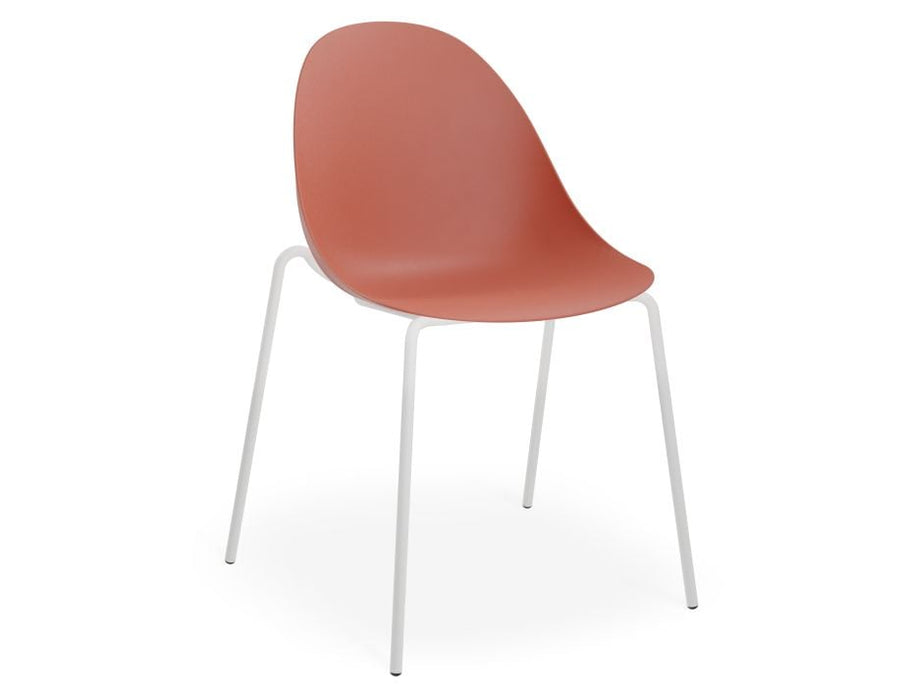 Pebble Chair Coral with Shell Seat - 4 Post Stackable Base - White