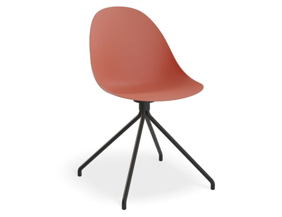 Pebble Chair Coral with Shell Seat - Swivel Base w Castors - Black