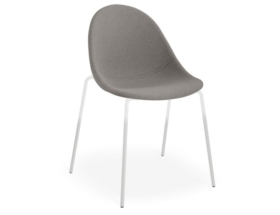 Pebble Fabric Dark Grey Upholstered Chair - Sled Base - White