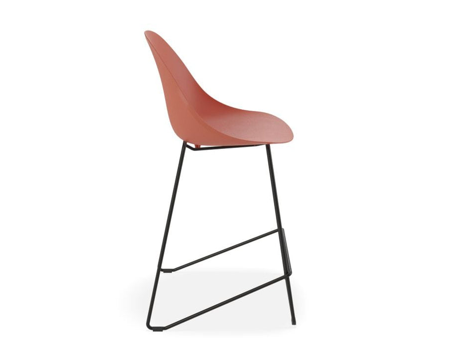 Pebble Coral Stool Shell Seat - Bar Stool 75cm Seat - Black Base