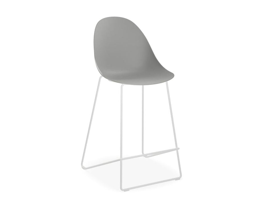 Pebble Grey Stool Shell Seat - Bar Stool 76cm Seat Height - White Frame