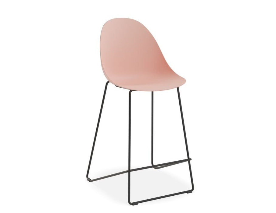 Pebble Soft Pink Stool Shell Seat - Bar Stool 76cm Seat Height - Black Frame