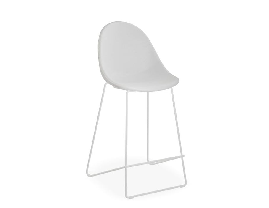 Pebble Stool White Upholstered Seat - Counter Stool 65cm Seat - White Base