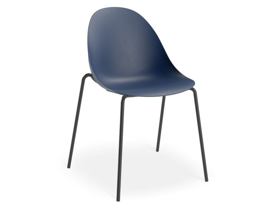 Pebble Chair Navy Blue with Shell Seat - Swivel Base w Castors - Black