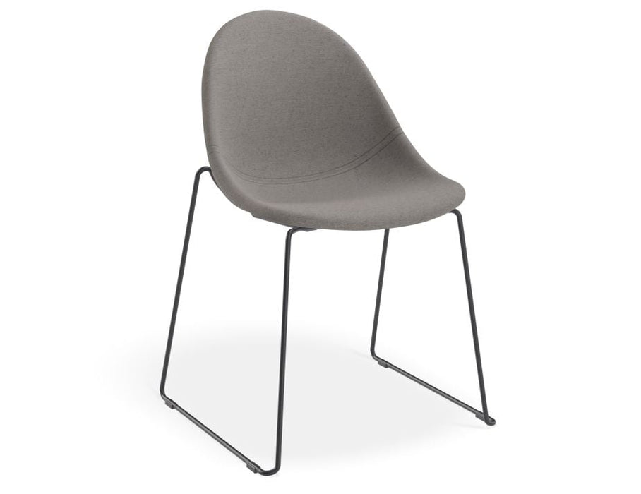 Pebble Fabric Dark Grey Upholstered Chair - Pyramid Fixed Base with Castors - Black