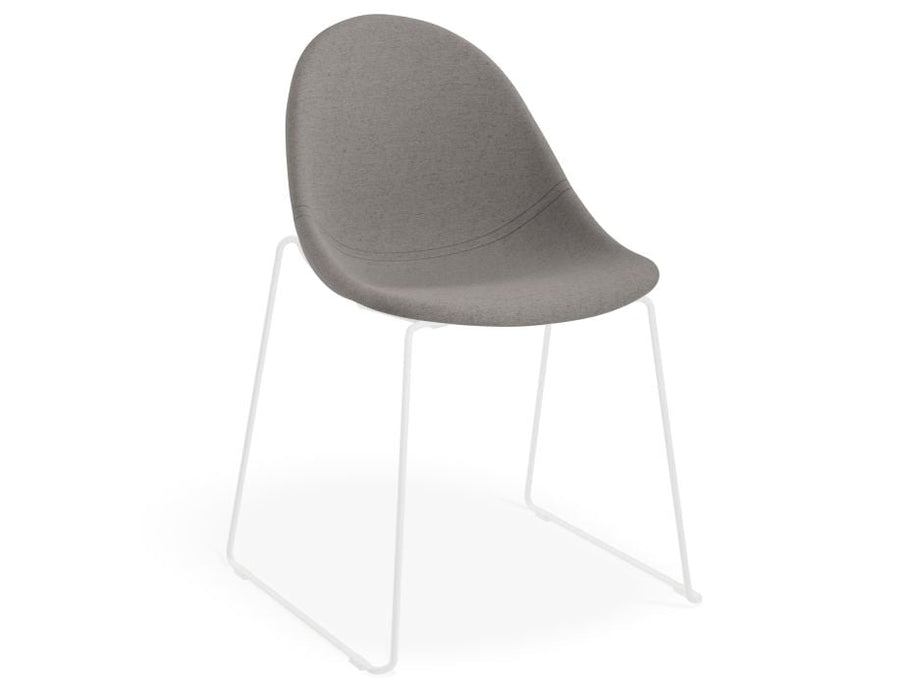 Pebble Fabric Dark Grey Upholstered Chair - Sled Base - White