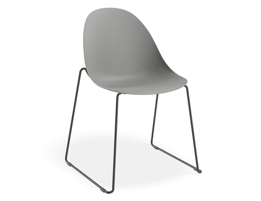 Pebble Chair Grey with Shell Seat - Sled Stackable Base - White