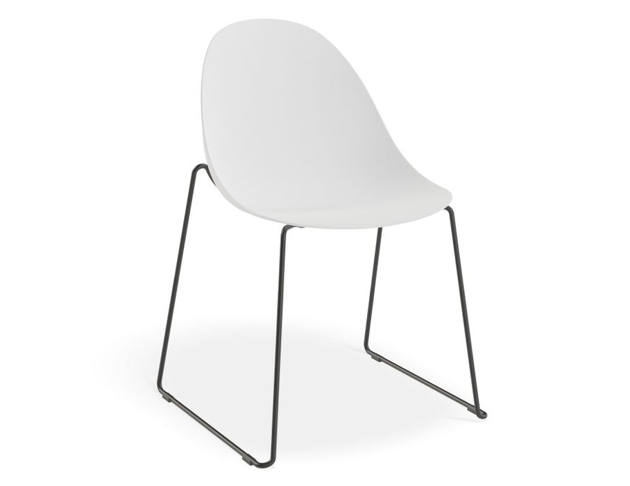 Pebble Chair White with Shell Seat - Sled Stackable Base - Black