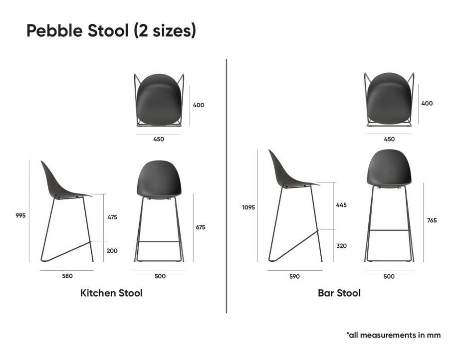 Pebble Grey Stool Shell Seat - Bar Stool 76 Seat Height - Black Frame