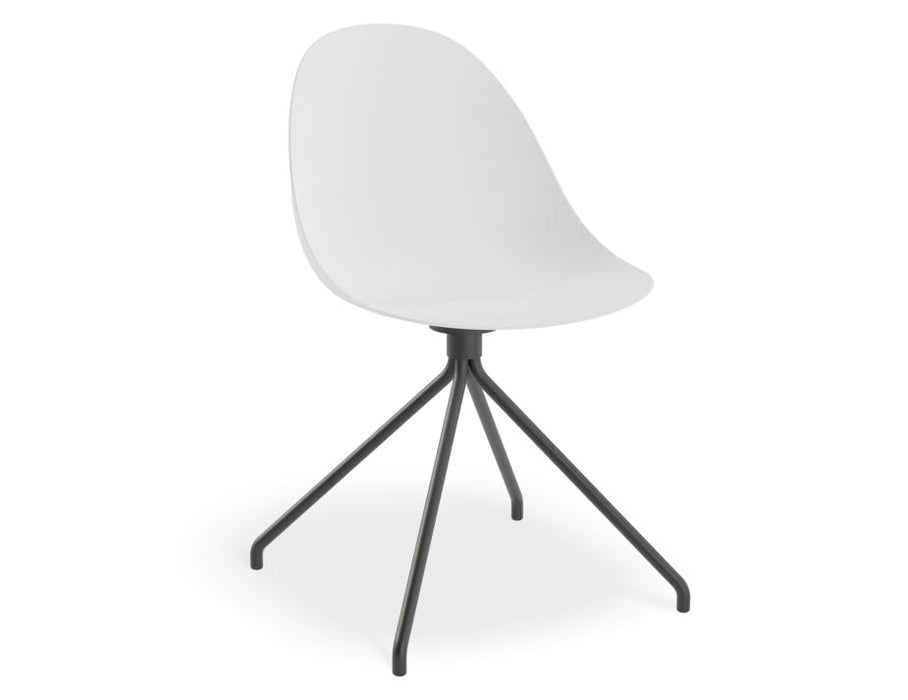 Pebble Chair White with Shell Seat - Pyramid Fixed Base with Castors - Black