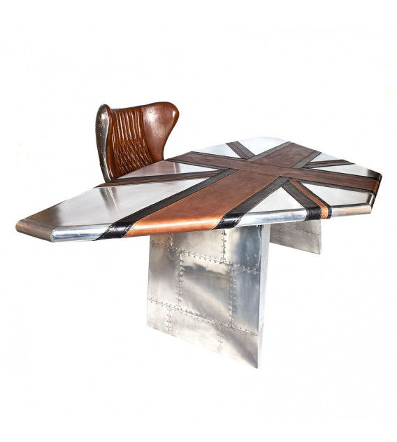 Stealth Wing Aluminium Brown And Black Leather Union Jack Table