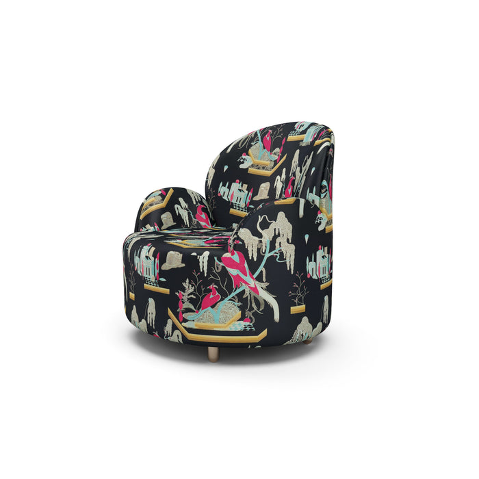 Strings Armchair - Plush Black-Pink Jacquard Fabric