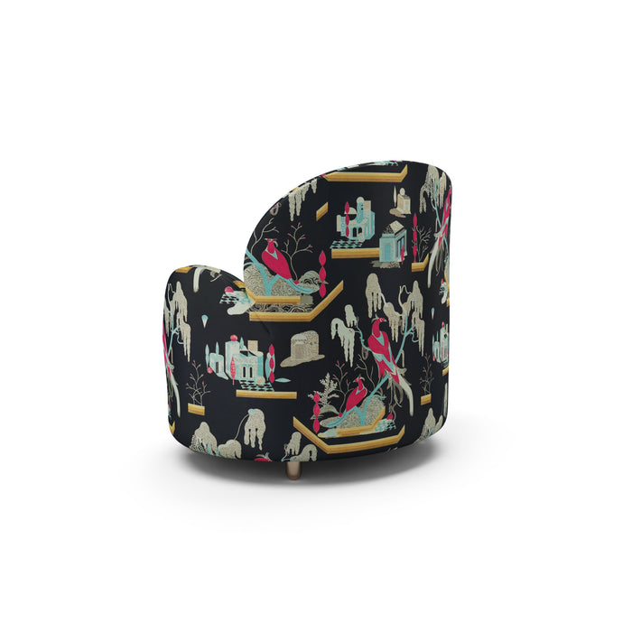 Strings Armchair - Plush Black-Pink Jacquard Fabric