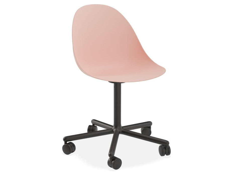 Pebble Chair Soft Pink with Shell Seat - Swivel Base w Castors - Black