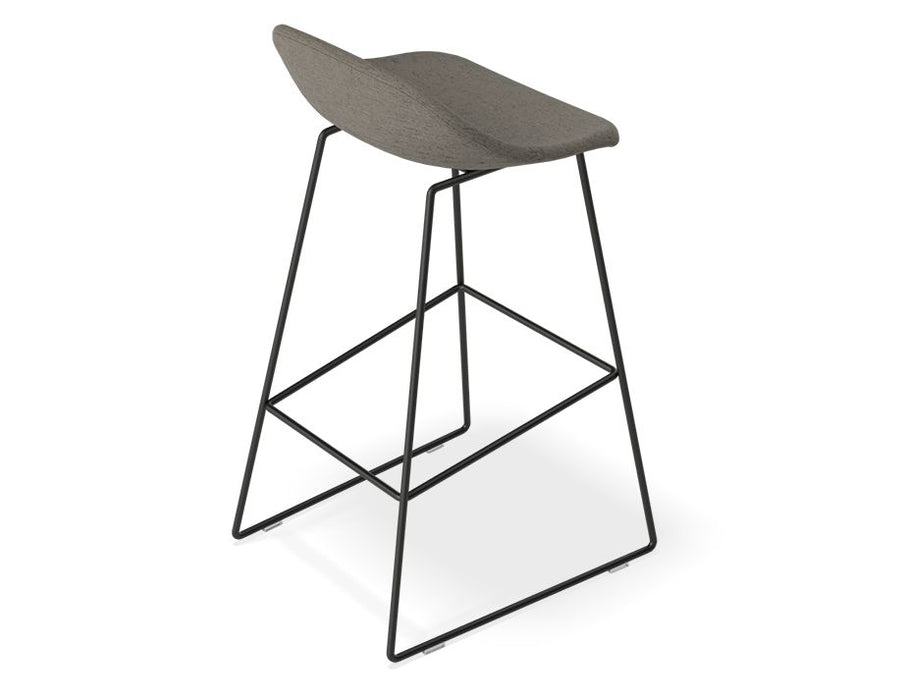 Pop Stool - Black Frame and Fabric Grey Seat - 65cm Kitchen Bench Seat Height