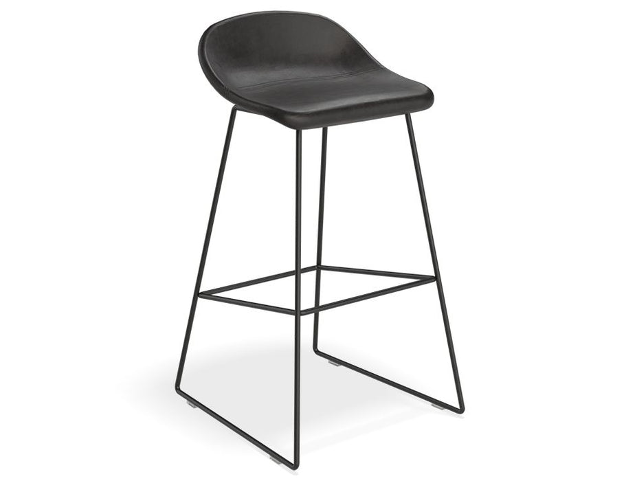 Pop Stool - Black Frame and Upholstered Vintage Black Seat - 65cm Kitchen Bench Seat Height