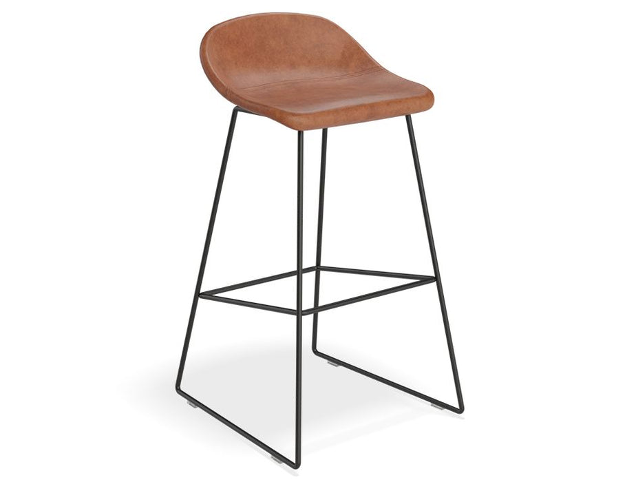 Pop Stool - Black Frame and Upholstered Vintage Tan Seat - 65cm Kitchen Bench Seat Height