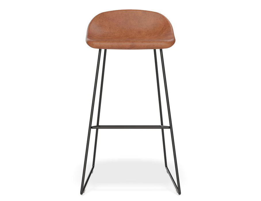 Pop Stool - Black Frame and Upholstered Vintage Tan Seat - 75cm Commercial Bar Height