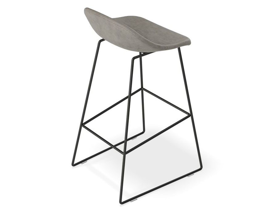 Pop Stool - Black Frame and Upholstered Vintage Grey Seat - 65cm Kitchen Bench Seat Height