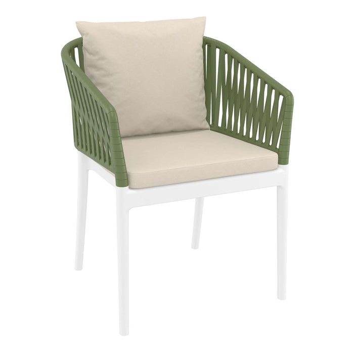 Siesta Portofino Armchair - White/Olive Green with Beige Cushions