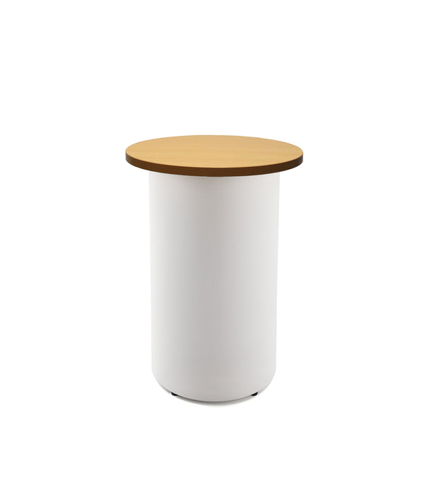 Drum Base Round High Bar Table - 600mm Dia x 1050mm H - Beech - White P/C