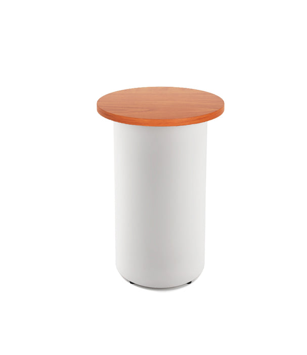 Drum Base Round High Bar Table - 600mm Dia x 1050mm H - Cherry - White P/C
