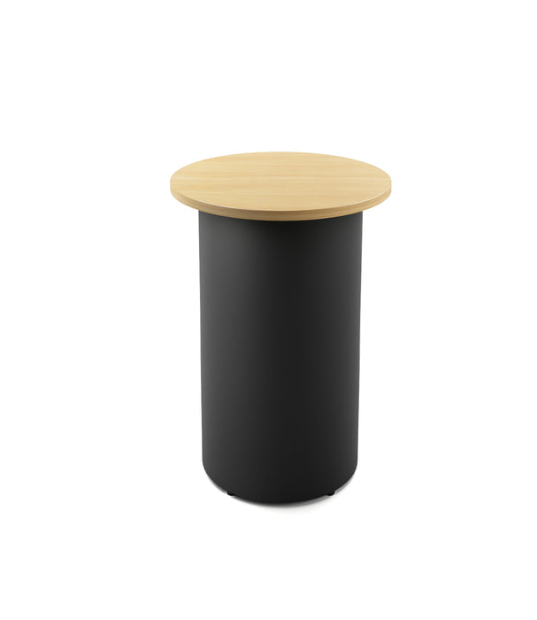 Drum Base Round High Bar Table - 600mm Dia x 1050mm H - Natural Oak - Black P/C