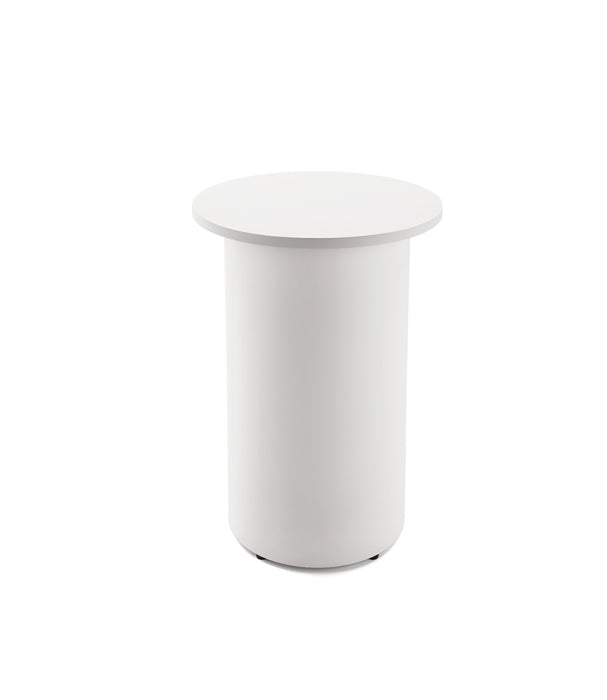 Drum Base Round High Bar Table - 600mm Dia x 1050mm H - Natural White - White P/C