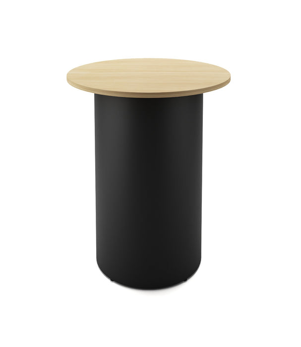 Drum Base Round High Bar Table - 900mm Dia x 1050mm H - Natural Oak - Black P/C
