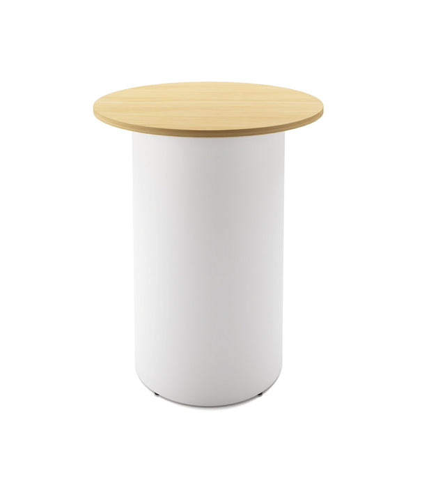 Drum Base Round High Bar Table - 900mm Dia x 1050mm H - Natural Oak - White P/C
